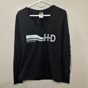 Harley Davidson Shirt Large Longhorn Dallas Gray V-Neck Long Sleeve Tee Womens